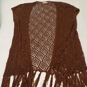 Altar'd State Crochet Longline Vest Brown Tassel Fringe Festival Boho Size L
